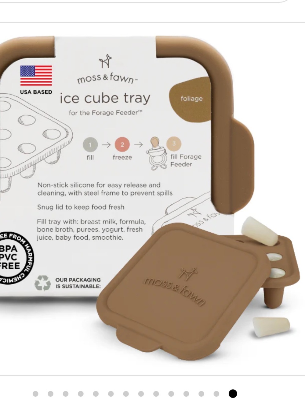 Moss & Fawn NWT milk popsicle ice cube silicone tray for forage feeders Foliage